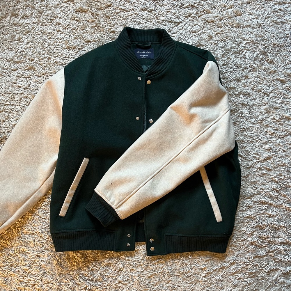 Abercrombie & Fitch Black and Cream Bomber Jacket